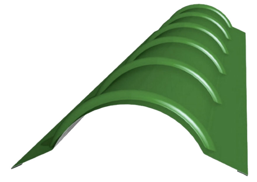 Планка конька круглого, покрытие полиэстер, цвет зеленый (6002), R110*2000*0,5 мм